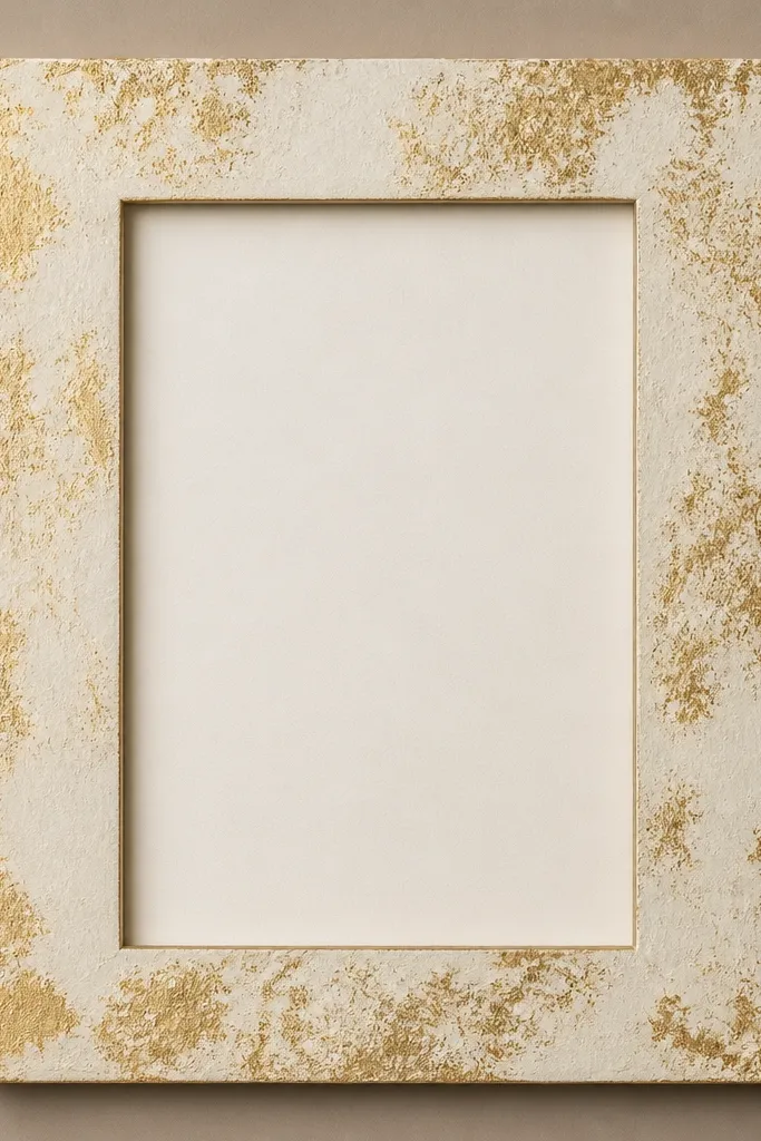 A cream frame with a distressed gold leaf effect created with a sponge. The card sits centered on a soft taupe backing with no heavy embellishments.