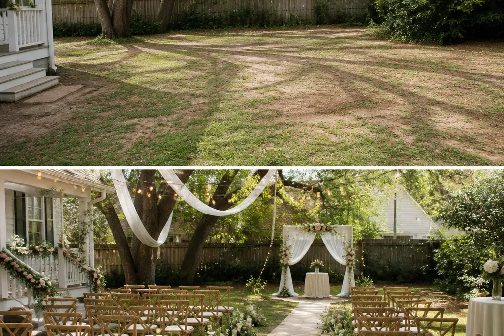 Backyard Wedding Ideas DIY Before and After Transformations