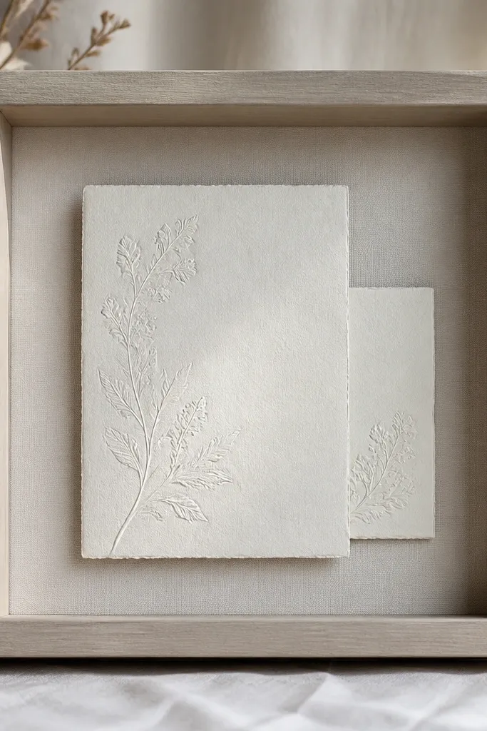 A 15 shadow box holding the main invitation and an RSVP card slightly offset behind it, both mounted with clear spacing. The depth makes the two pieces look layered.