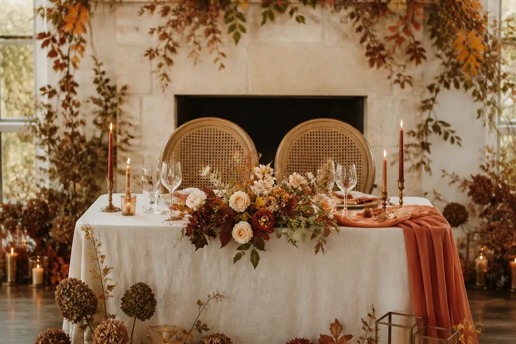 Cozy fall sweetheart table wedding ideas