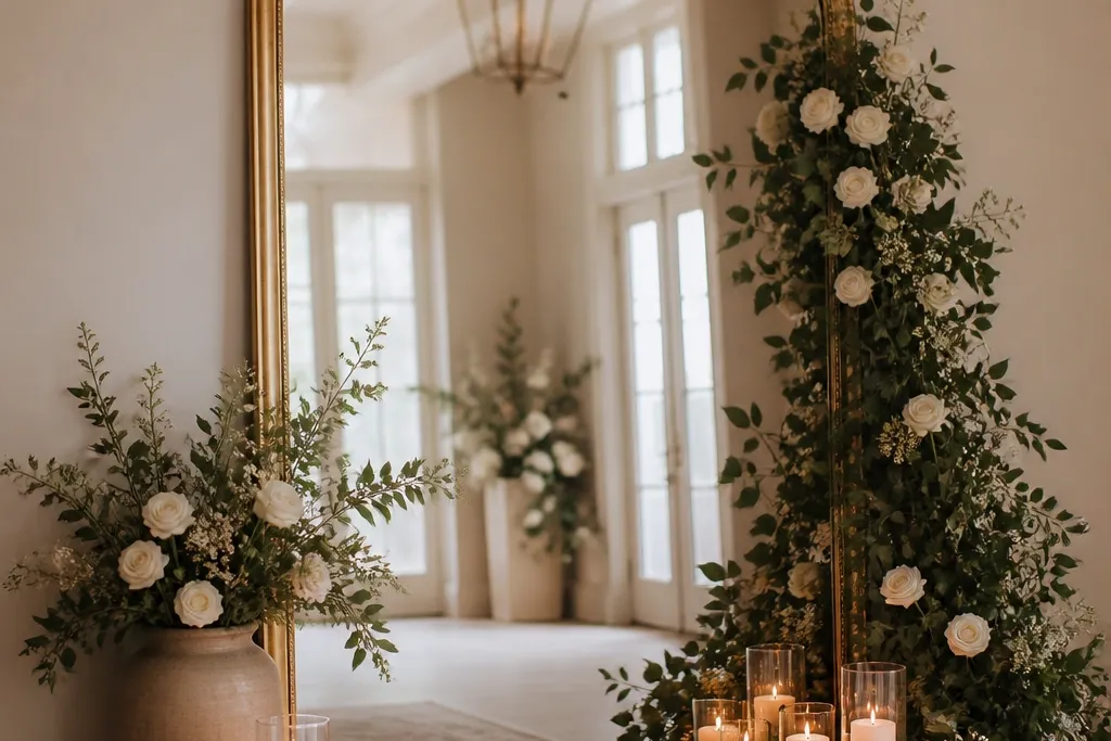 Cozy wedding welcome mirror ideas