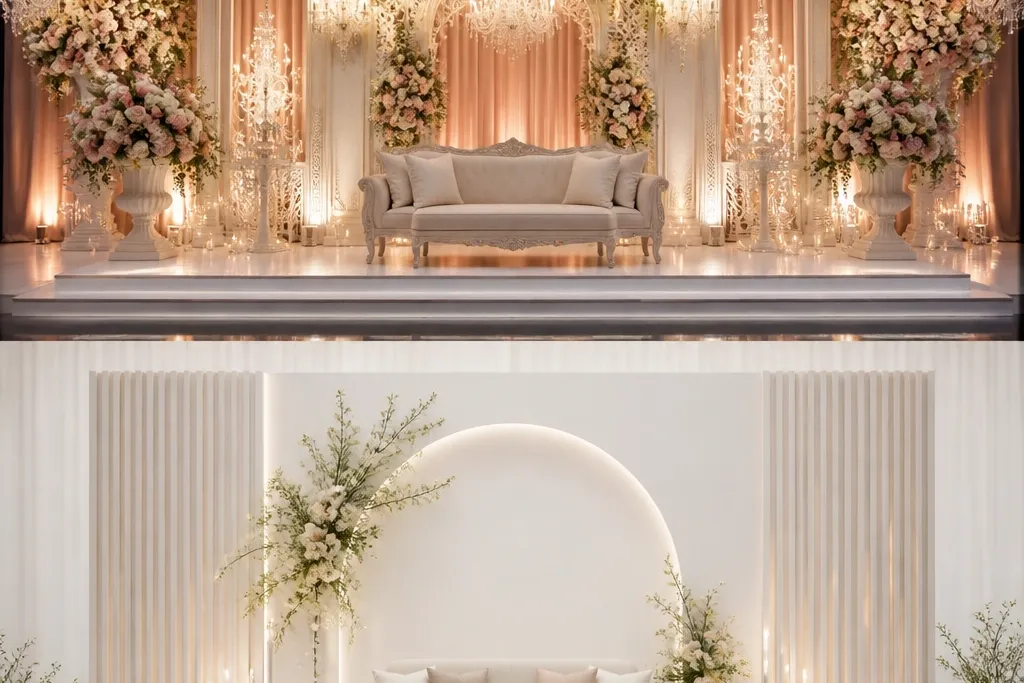 15 Grand vs Simple Wedding Stage Ideas Compared
