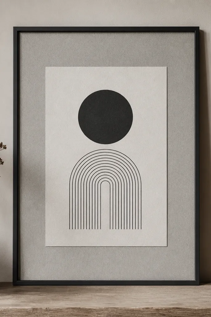 A matte charcoal gray frame with a thin profile. Inside is a lightly textured gray backing paper behind a centered card. The card has dark typography and sits flush with the backing.