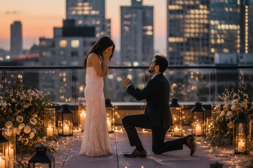 Proposal ideas with lights for a romantic glow