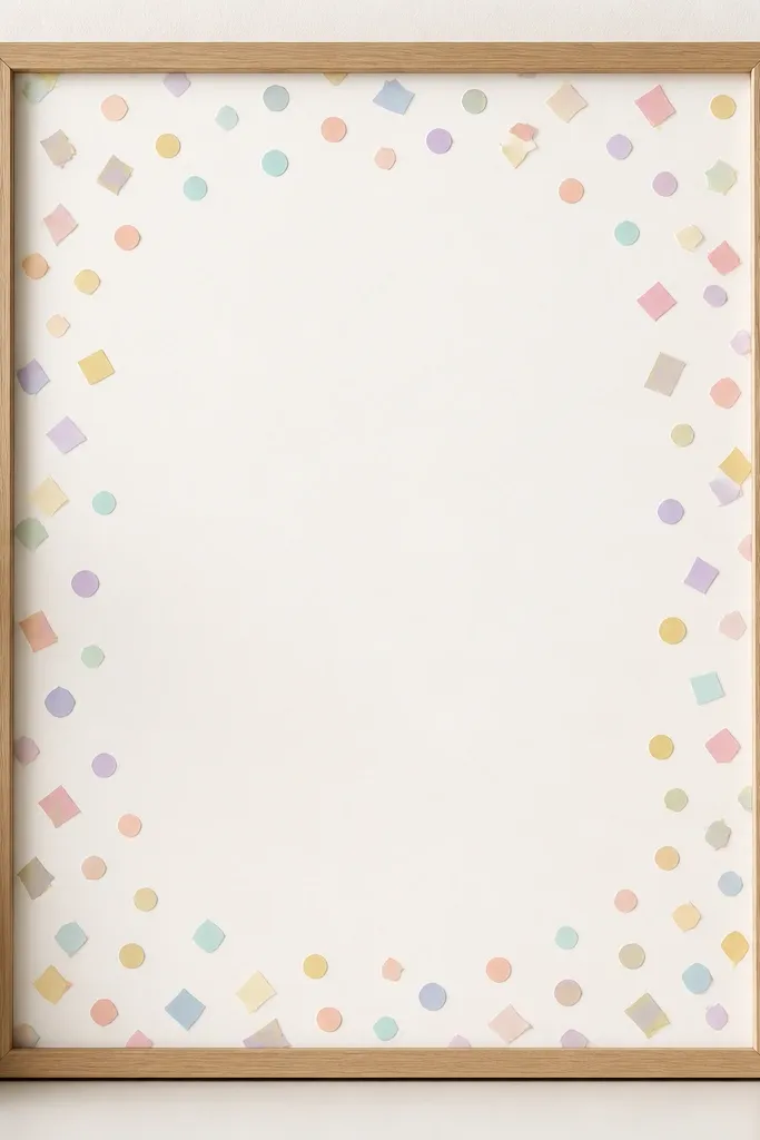 A 6x8 frame with pastel confetti pieces around the border. The center area is clear and the card opening is clean. A matte top layer keeps the confetti flat and not raised.