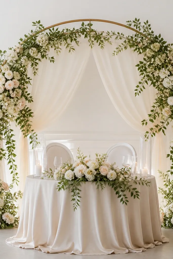 Round sweetheart table wedding backdrop ideas