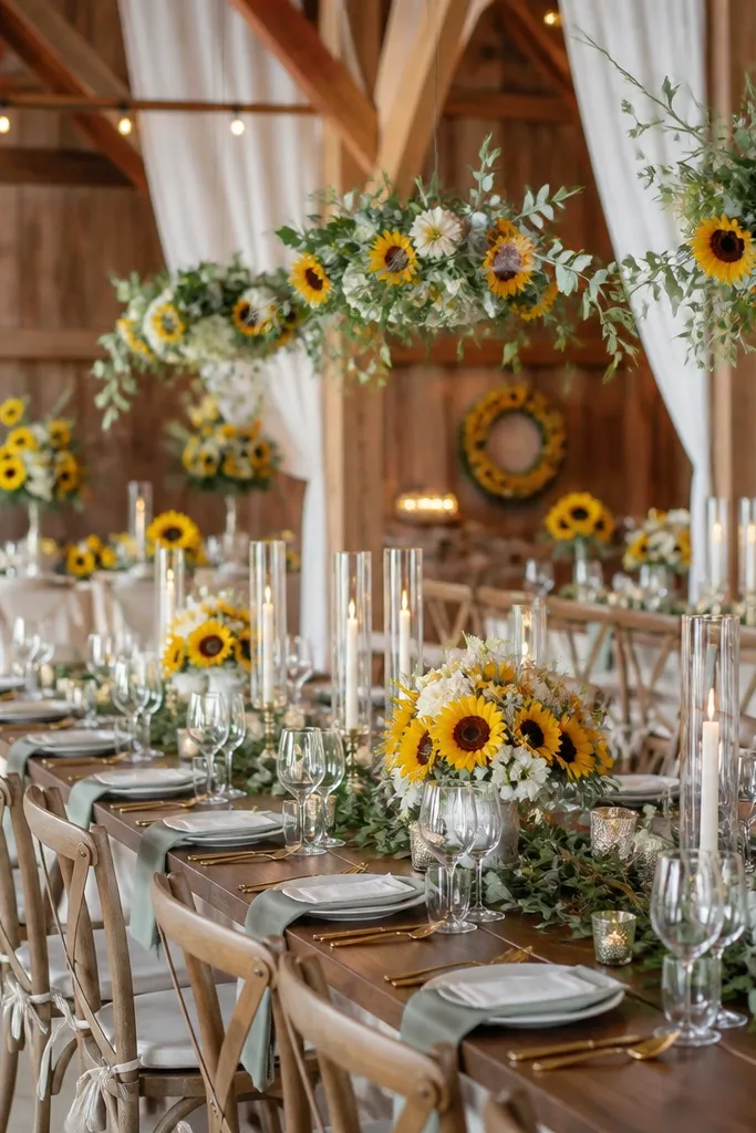 Rustic sunflower wedding decor with a luxe look