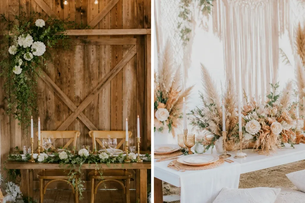 Rustic vs boho wedding decor ideas compared
