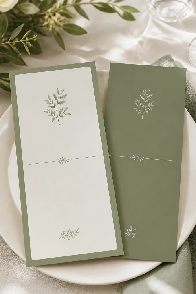 Left menus have a sage border around white cards; right menus are fully sage with white text and look darker and less readable in warm lighting.