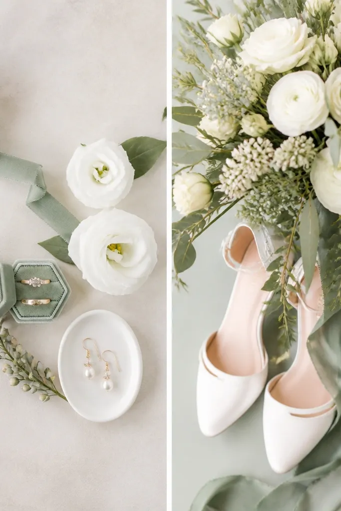 Sage Green Wedding Details Before After