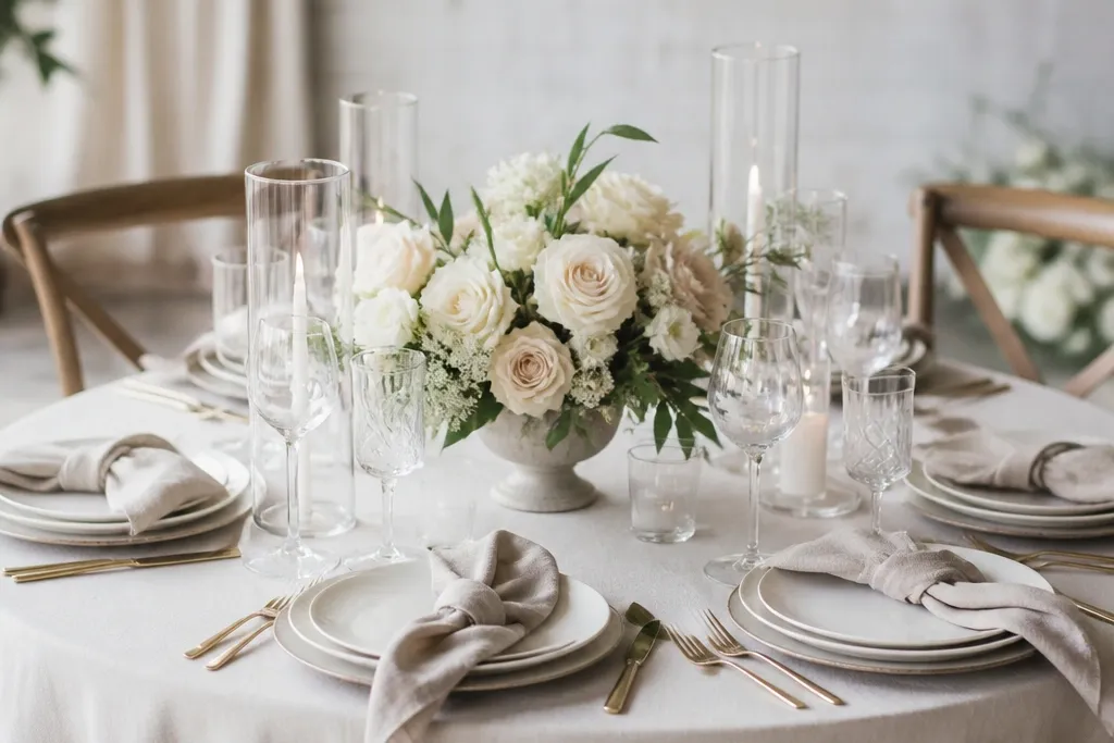Simple round wedding table setting ideas