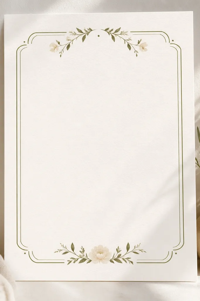 A mirror sign mock layout on paper showing black text, deep olive accents, and warm ivory decorative elements; the rest is left blank on the mock for spacing.