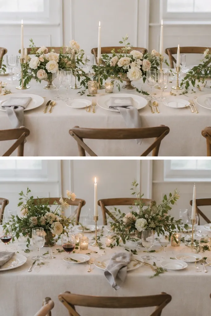 Wedding table settings before and after